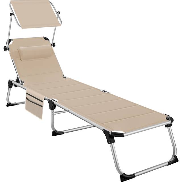 Tectake Sun Lounger Lorella - Padded, Foldable, w/ Aluminium Frame, Cream