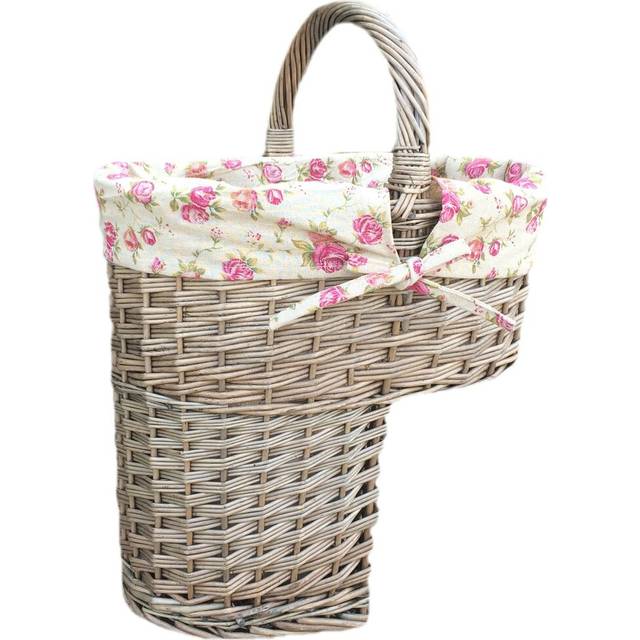Wicker Stair Storage Basket with Garden Rose Lining - Pink