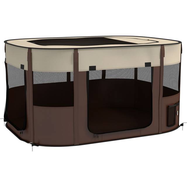 PawHut Portable Dog Pen for Puppies - Rabbits - Kittens - Guinea Pigs - Brown - 114 | TJ Hughes