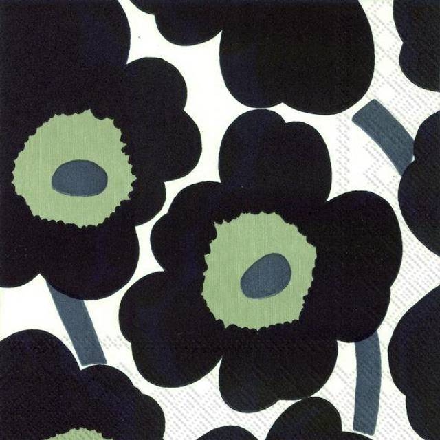 Servett Unikko blomma 33 cm svart/grön