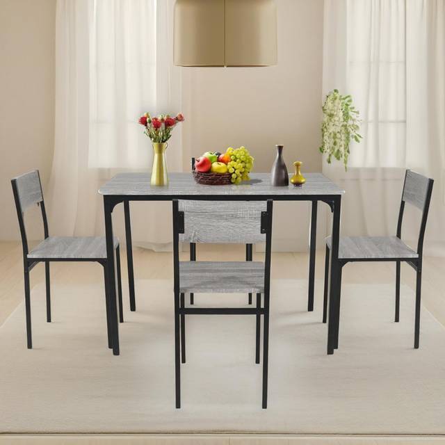 Akikaze - Grey Rustic 4 Person Dining Set, Kitchen Table and Chairs (4)