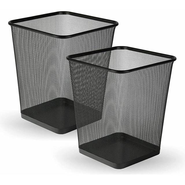 Maxel 10L Square Open Waste Bin Metal Mesh Bins Nonslip Pack of 2 Waste Paper Bin For Home Office - Black (10L)