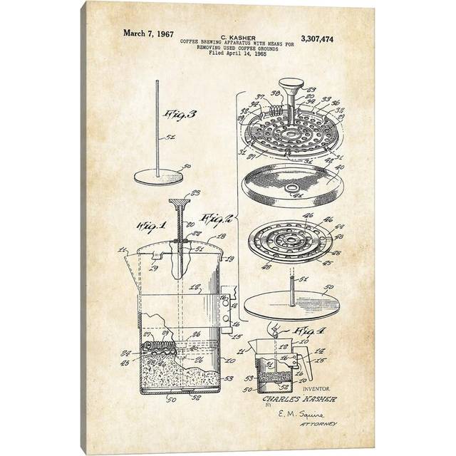 Coffee Press by Patent77 - Wrapped Canvas Art Prints (45.72cm H x 30.48cm W x 1.91 cm D)