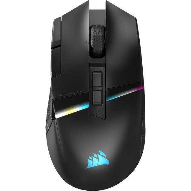 Corsair DARKSTAR WIRELESS MMO/MOBA Gamingmus - 26 000 DPI - 15 Programmerbara Knappar - Belastningsreducerande Utformning - Lång Batteritid - Svart