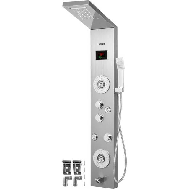 VEVOR LED Duschpaneel 6 in 1 Edelstahl Duschpaneelsysteme Verstellbare Massaged&#xFC;sen Silberner Spr&#xFC;her Regen Duschpaneel Wasserfall Massagesystem f&#xFC;r Haus Hotel