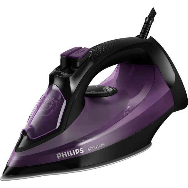 Philips 5000 Series Ångstrykjärn – 2400 W, 45 g/min ångutsläpp, 180 g ångpuff, vertikal ånga, SteamGlide Plus-stryksula, svart/lila (DST5030/80)