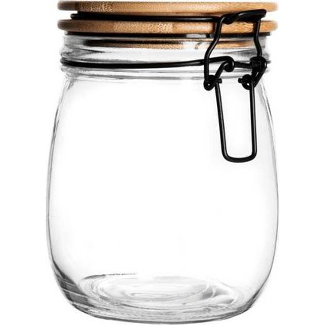 Argon Tableware - Wooden Clip Lid Storage Jar - Black Seal - Brown (14cm H x 11cm W x 13cm D)