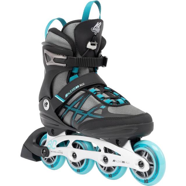 K2 Skate Alexis 80 ALU dam inline Skates – grå – cyan – 30G0417, EU: 38 (UK: 5/US: 7.5)