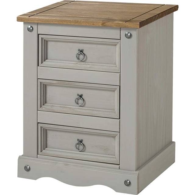 Corona bedside cabinet 3 drawer bedroom side table nightstand waxed wood