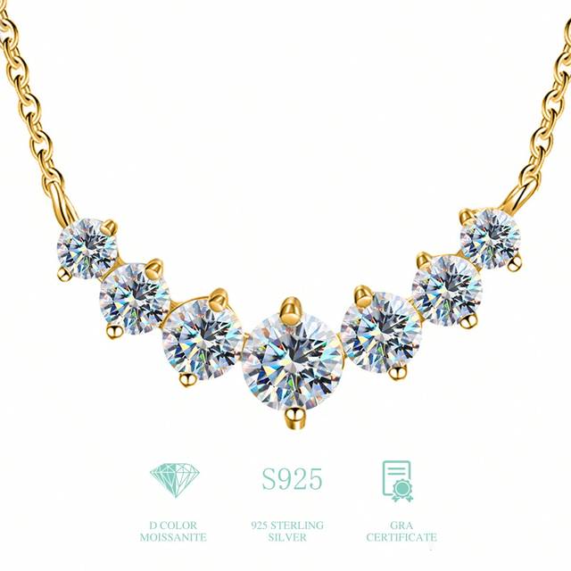 Esberry 1Pc 1.7 Ct Laboratory-Created Moissanite 925 Sterling Silver Smiling Seven Princesses Engagement Necklace Wedding Necklace Luxury Jewelry Gifts For Wo