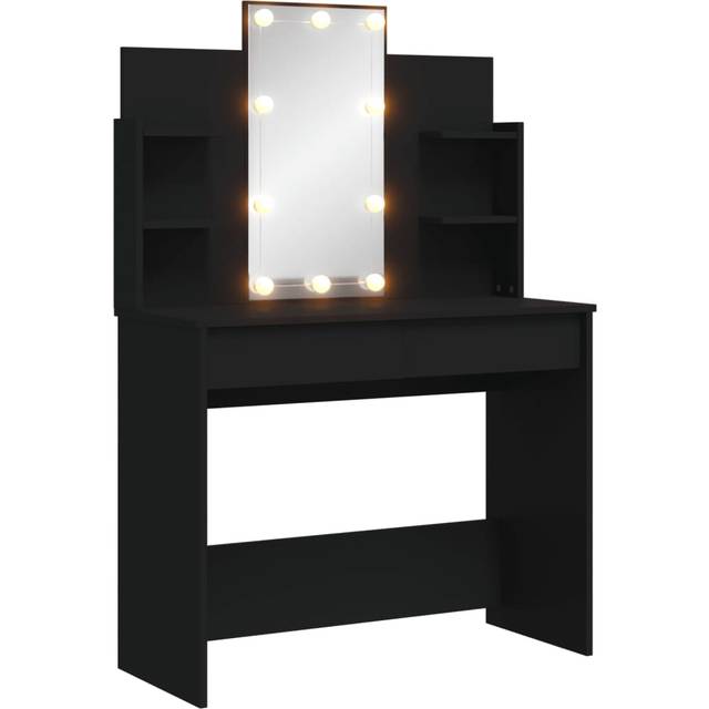 Sminkbord med LED svart 96x40x142 cm
