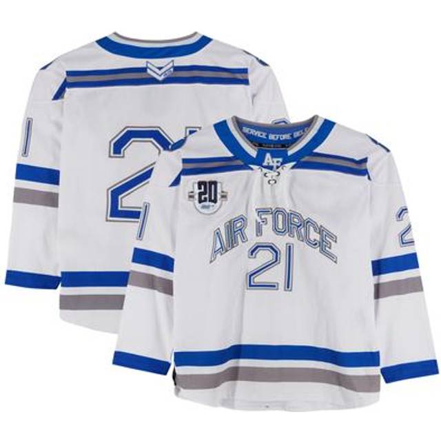 Air Force Falcons Team-Issued #21 White and Blue Jersey with Atlantic Hockey 20th Anniversary Patch from the Hockey Program