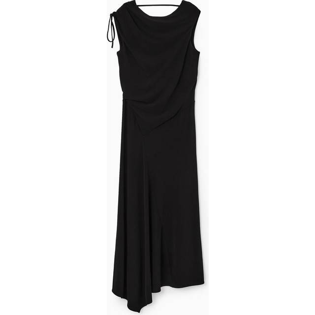 Asymmetric Cowl-Neck Maxi Dress - Black - XS