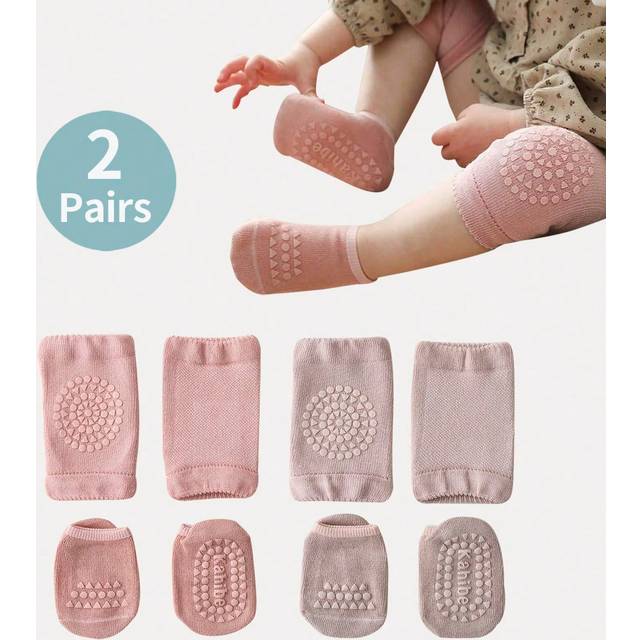 4 Bebis Krypande Anti-halk Skydd för Knäma med Bubblig Design Och Strumpor För Skydd Och Anti-halk Kort Strumpor Mjuk Jord - Multifärgad (1-3Y,0-1Y)