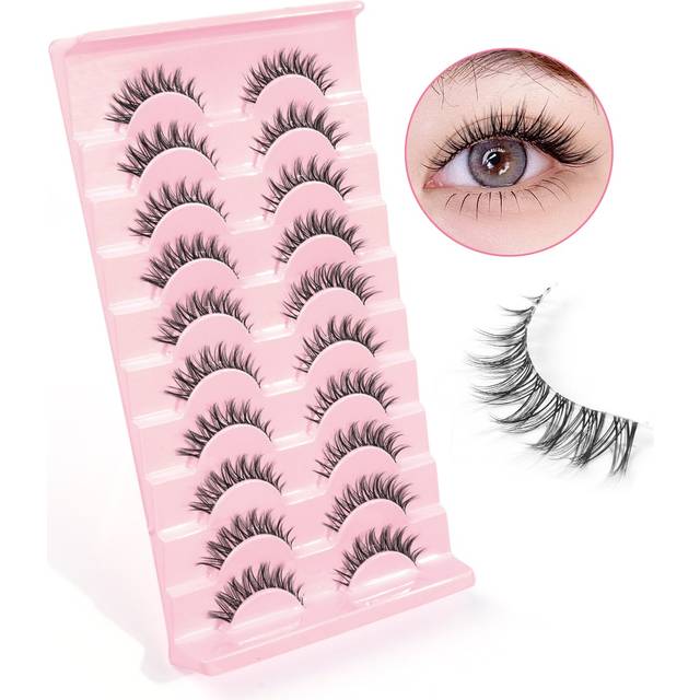 Happy Butterfly 10Pairs Of Natural Cross Full False Eyelashes With Clear Stem,Fluffy Slim For Everyday Use Manga Eyelashes, Travel Essentials