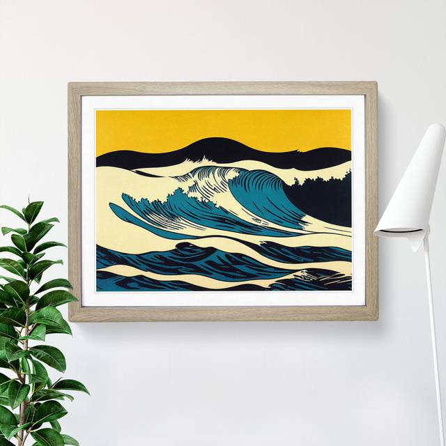 Ocean Wave Pop Abstract - Picture Frame Graphic Art - Oak (25cm H x 34cm W x 2cm D)