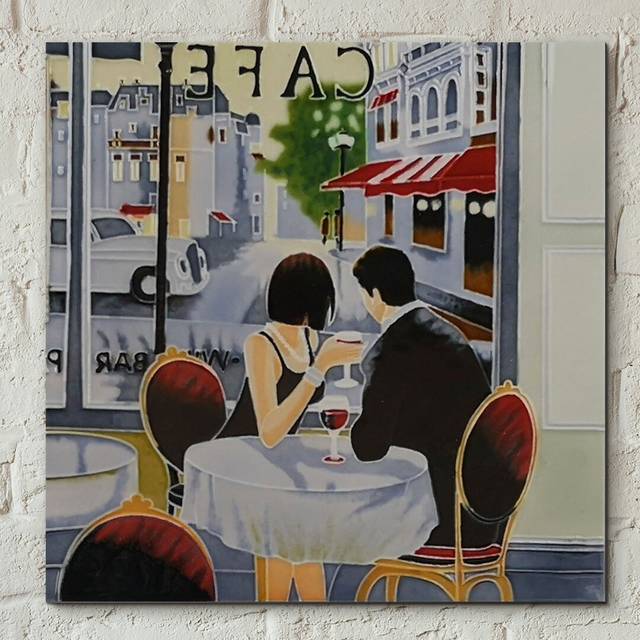 Hand Painted After Hours Couple Love Wall Décor Tile - Brown;Beige (20cm H X 20cm W)