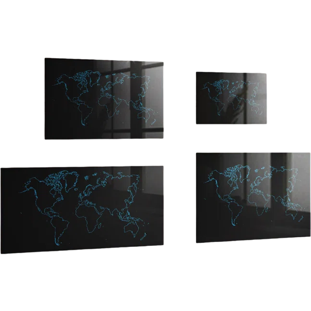 Magnetic Memo Board Whiteboard - 90 x 60 cm - With Marker and Magnets - World map contours - Blue;Black (60cm H X 90cm W X 2cm D)