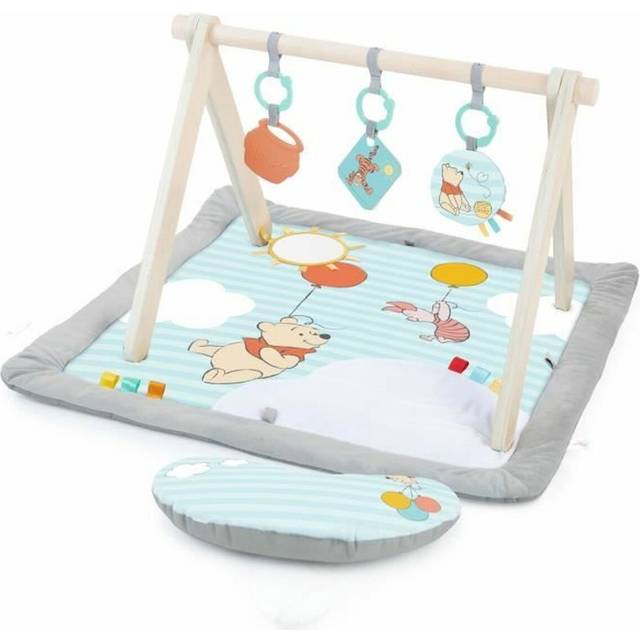 Bright Starts Disney Nalle PUUH Once Upon a Tummy Time Babyaktivitetsmatta med trästång, blå