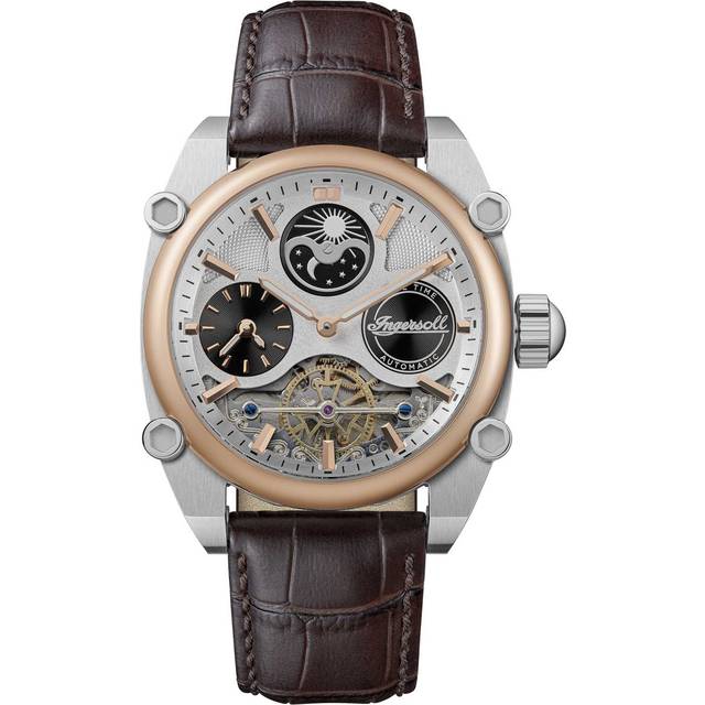 Ingersoll The Varsity Leather Strap Silver Skeleton Dial Automatic I15401 Men's Watch