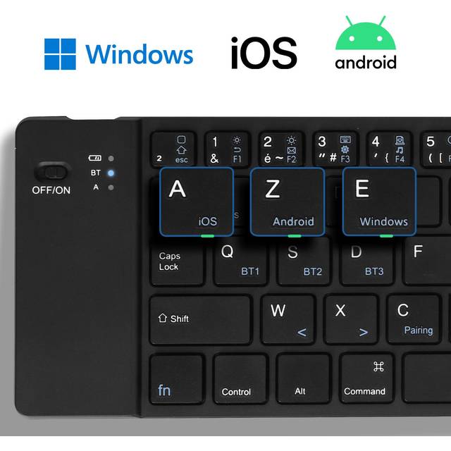 Mini Bluetooth Keyboard, AZERTY, Android, iOS, and Windows, with included stand