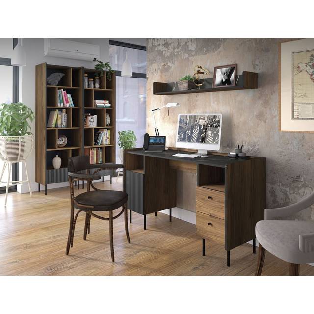 Brayden Studio Belizario 135cm W Rectangle Computer Desk with and Cabinet Black 79cm H X 135cm W X 55cm D
