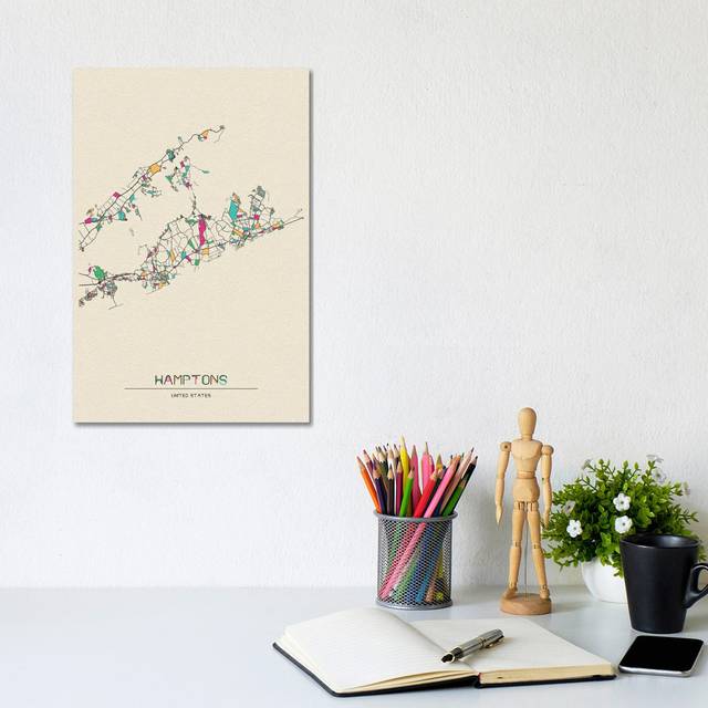 The Hamptons, Long Island Map by Ayse Deniz Akerman - Wrapped Canvas Painting (20.32 cm H x 30.48 cm W)