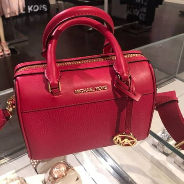 Womens Pebbled Leather Duffle Crossbody Handbag with Card Slots - Pink - One Size