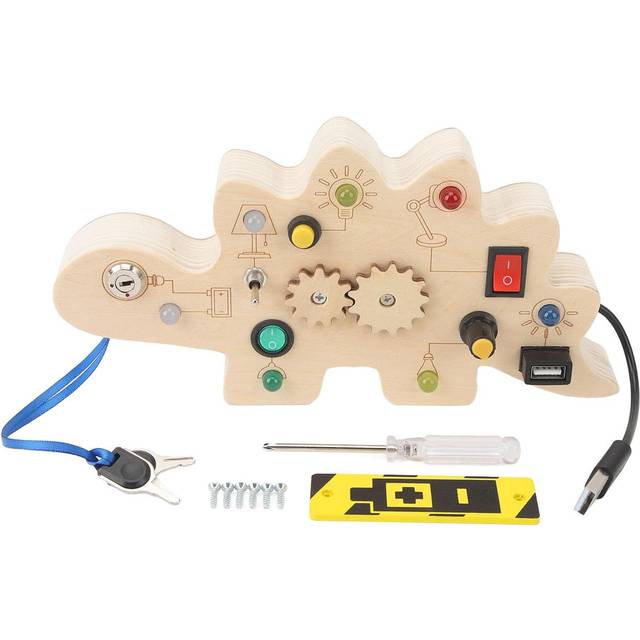 LED Wooden Dinosaur Busy Board Wooden Dinosaur Light Switch Sensory Board Montessori Infant And Child Early Education Toys