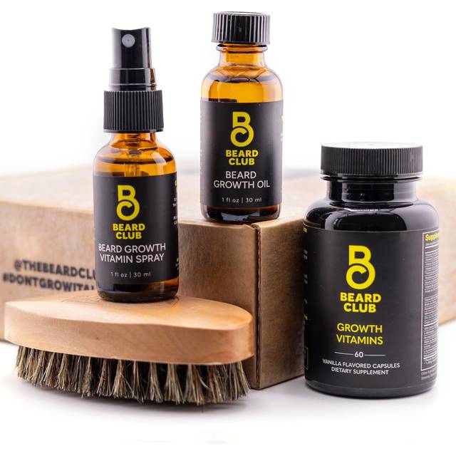 Beard Club Premium Beard Growth Kit - Beard Growth Oil  Beard Growth Vitamins  Beard Growth Vitamin Spray & Beard Brush - Gift Set