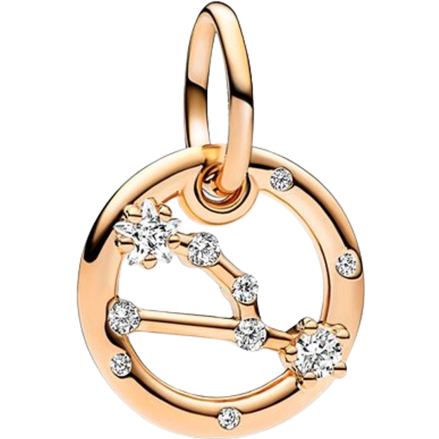Pandora Taurus Zodiac Dangle Charm - 14k gold plating / Cubic zirconia - Clear - one size