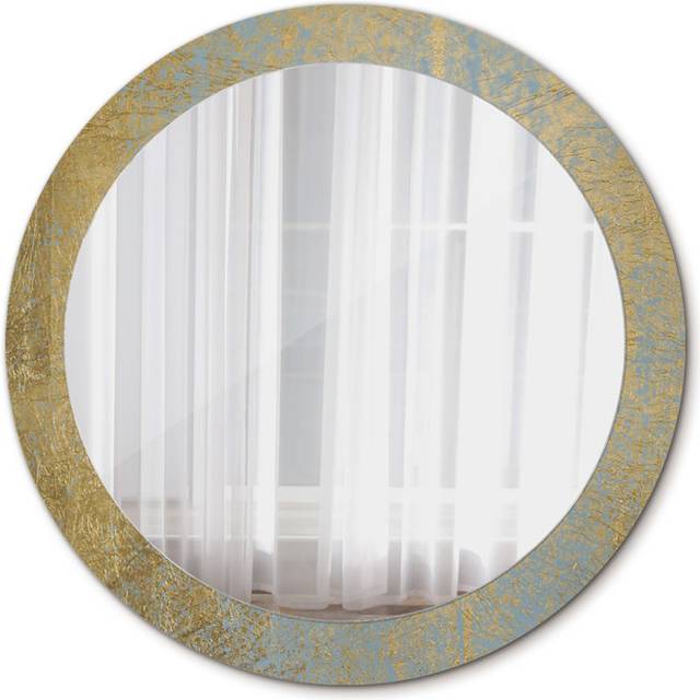 Huldar Round Glass Framed Wall Mounted Accent Mirror in Gold/Blue (80cm H X 80cm W X 0.8cm D)