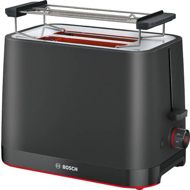 Bosch Kompakt Brödrost MyMoment TAT3M123, avtagbar hopfällbar brödfäste, med upptiningsfunktion, avstängningsfunktion, brödcentrering, perfekt för 2 skivor, 800 watt, svart matt