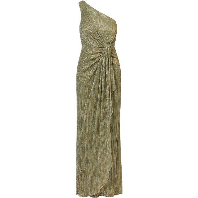 Stardust Pleated Draped One Shoulder Gown In Green Slate - 2