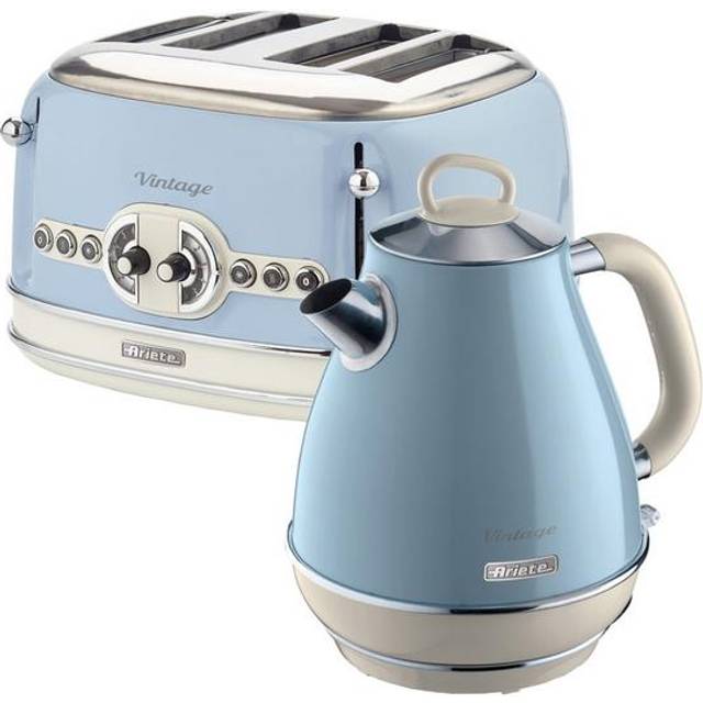Ariete - ARPK21 Retro Style Jug Kettle and 4 Slice Toaster Set, Vintage Design, Blue