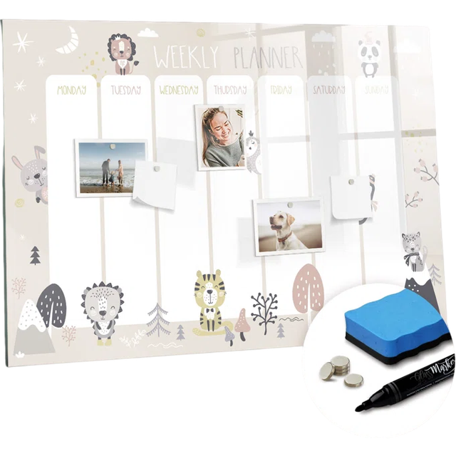 Magnetic Glass Dry Erase Board - White;Beige (70cm H X 100cm W X 4cm D)