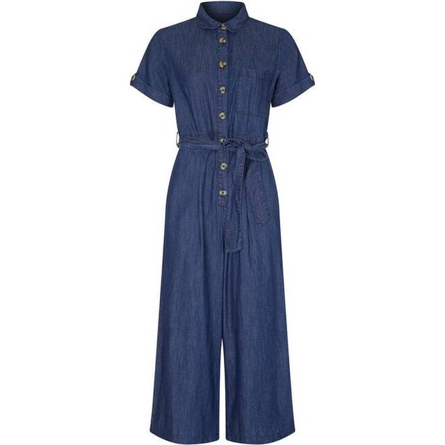 Yumi Denim Button Culotte Jumpsuit, Blue