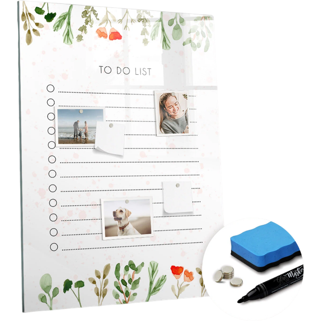 Magnetic Glass Dry Erase Board - Multicolour (100cm H X 70cm W X 4cm D)