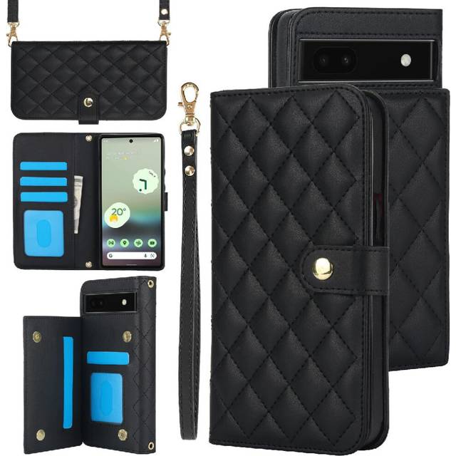 (Black) Case for Google Pixel 8a Premium Protection Anti Theft Brush Leather Wallet Case Stand Function Crossbody Style with 5 Card Slots