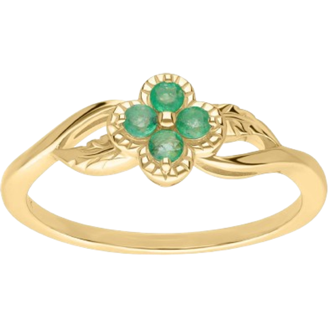 Floral Round Emerald Ring in 9ct Yellow Gold