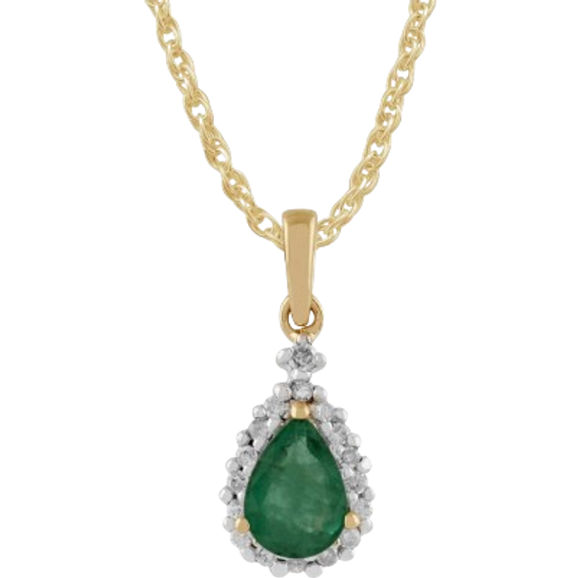 Classic Pear Emerald & Diamond Pendant in 9ct Yellow Gold