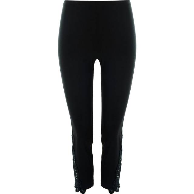 Lace Cropped Stretch Trouser Capri Summer Leggings 3/4 Pedal Pushers - Black - Size 20 - Roman