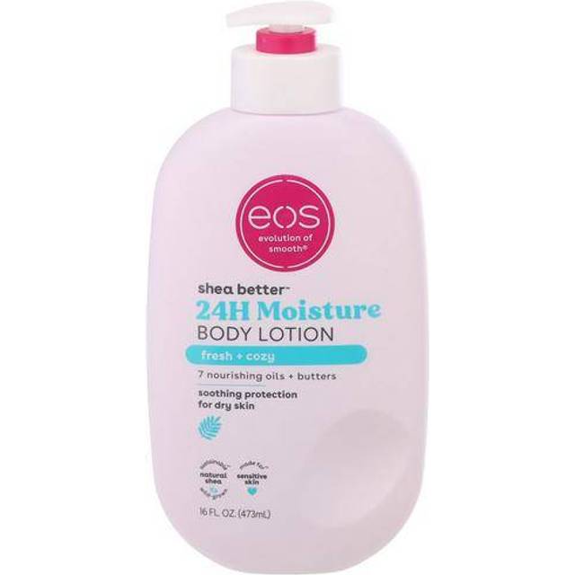 eos Shea Better Body Lotion – Fresh & Cozy, 24 timmars fukt hudbil, lätt och icke-grå, tillverkad av naturlig shea, vegan, 40 ml