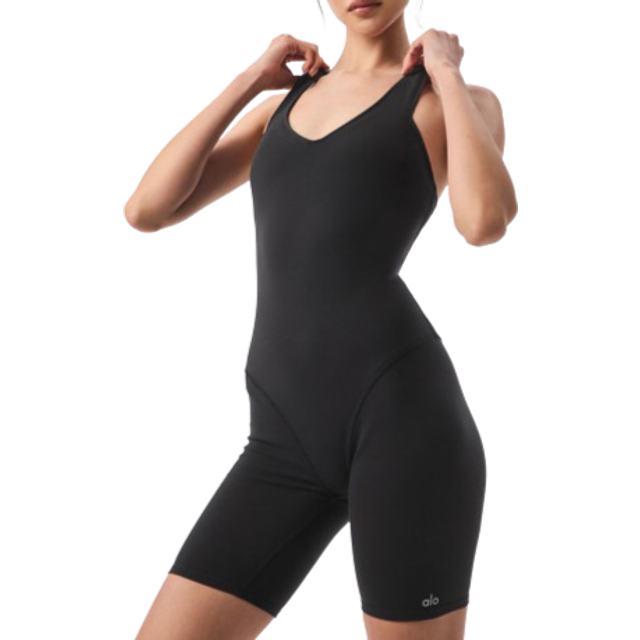 Alo Yoga Womens Black Airbrush Real V-neck Stretch-jersey Playsuit Xs - BLACK