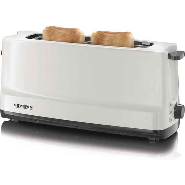 SEVERIN Automatic Long Slot Toaster, automatisk brödrost med brödrulletillsats, rostfri brödrost för rostning, avfrostning och uppvärmning, 800 W, vit/grå, AT 2232