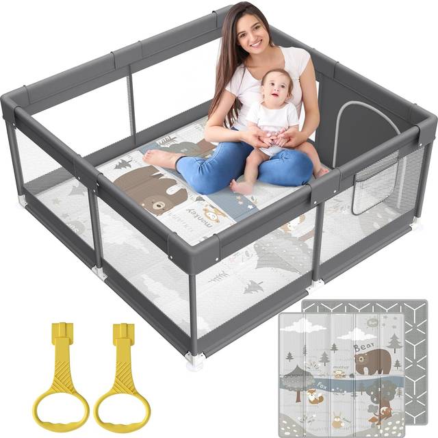 Fodoss Baby Playpen with Mat, Small Play Pen(47x47inch), for Babies and Toddlers, Pen Apartment, Yard Baby, Fence Area Playyard Activity Center (Dark Gray)