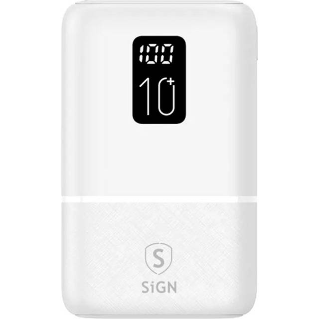 SiGN Mini Q.C Powerbank med Display 10.000mAh - Vit