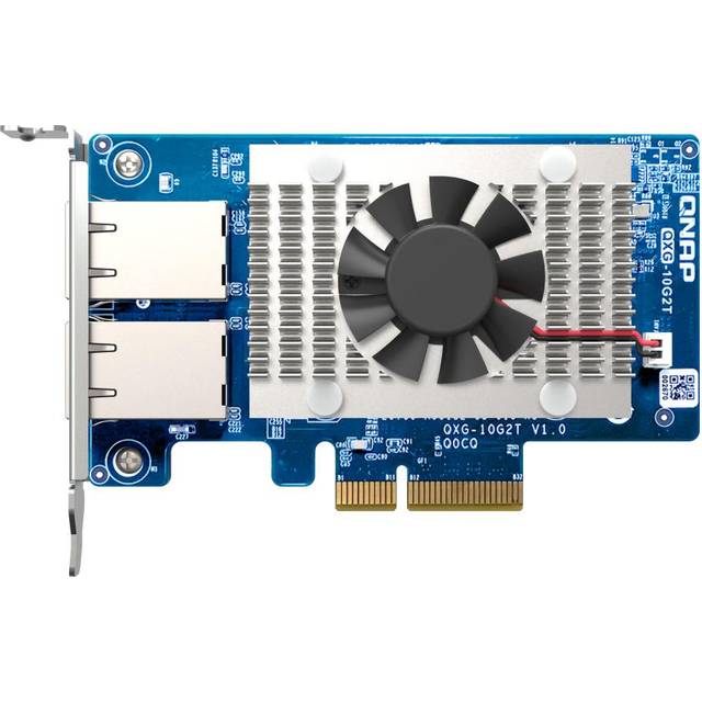 QNAP QXG-10G2T Dual-port BASET 10GbE network expansion card; low-profile form factor; PCIe Gen3 x4; Aquantia AQC107