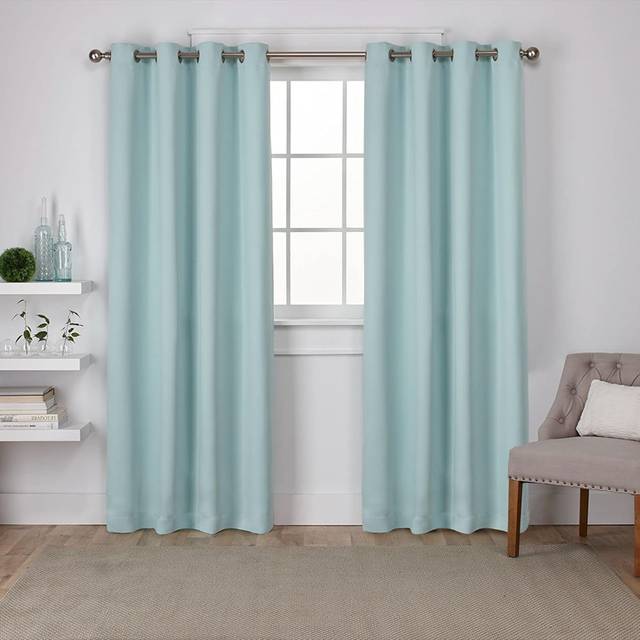 Exclusive Home Sateen Twill Woven Room Darkening Blackout Grommet Top Curtain Panel Pair  52x108  Seafoam  2 Piece