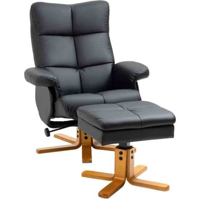 Homcom - Recliner Chair and Footstool pu Leather Wooden Base Black